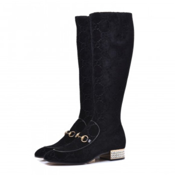 GUCCI VELVET GG MONOGRAM BLACK CRYSTAL HEEL BOOTS 39.5 WILL FIT 8.5 US - Picture 4 of 5